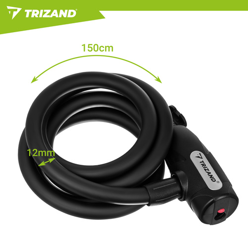 TRIZAND ΚΛΕΙΔΑΡΙΑ ΠΟΔΗΛΑΤΟΥ ΣΠΙΡΑΛ ΜΕ ΚΛΕΙΔΙ 150cmX12mm BLACK 27614 - Image 2