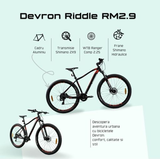 DEVRON RIDDLE M2.9 MTB 29” ΠΟΔΗΛΑΤΟ ΑΛΟΥΜΙΝΙΟΥ ΥΔΡΑΥΛΙΚΑ ΔΙΣΚΦΟΦΡΕΝΑ 2X9sp BLACK/RED No49 2024 - Image 4