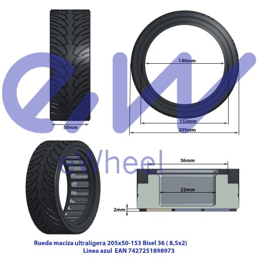 eWHEEL ΕΛΑΣΤΙΚΟ SOLID (ΣΥΜΠΑΓΕΣ) ULTRALIGHT 8.5X2 ΓΙΑ ΗΛΕΚΤΡΙΚΑ ΠΑΤΙΝΙΑ BLUE LINE - Image 3