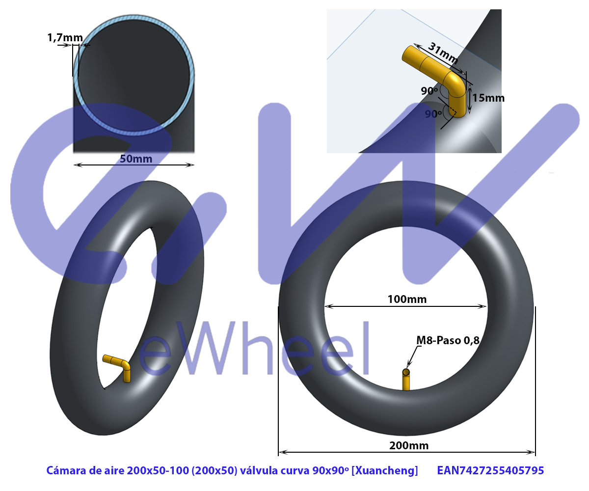 eWHEEL ΑΕΡΟΘΑΛΑΜΟΣ ΗΛΕΚΤΡΙΚΩΝ ΠΑΤΙΝΙΩΝ 200X50 ΒΑΛΒΙΔΑ ΣΤΡΑΒΗ TR87 90μοιρες 36777-01 - Image 2